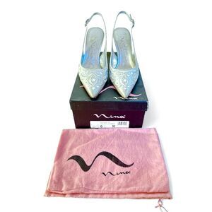 Vintage Nina Women's Size 6 Silver Slingback Heels Formal Wedding Shoes Bridal